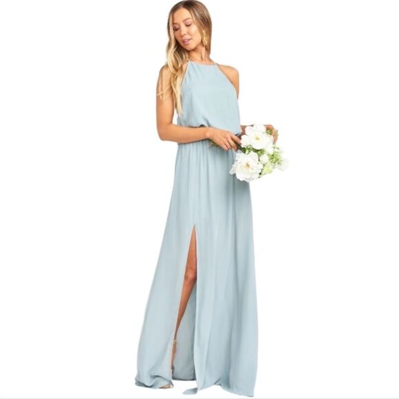 Show Me Your Mumu Bridesmaid Heather Halter Dress in‎ Silver Sage Crisp Large - Picture 1 of 6